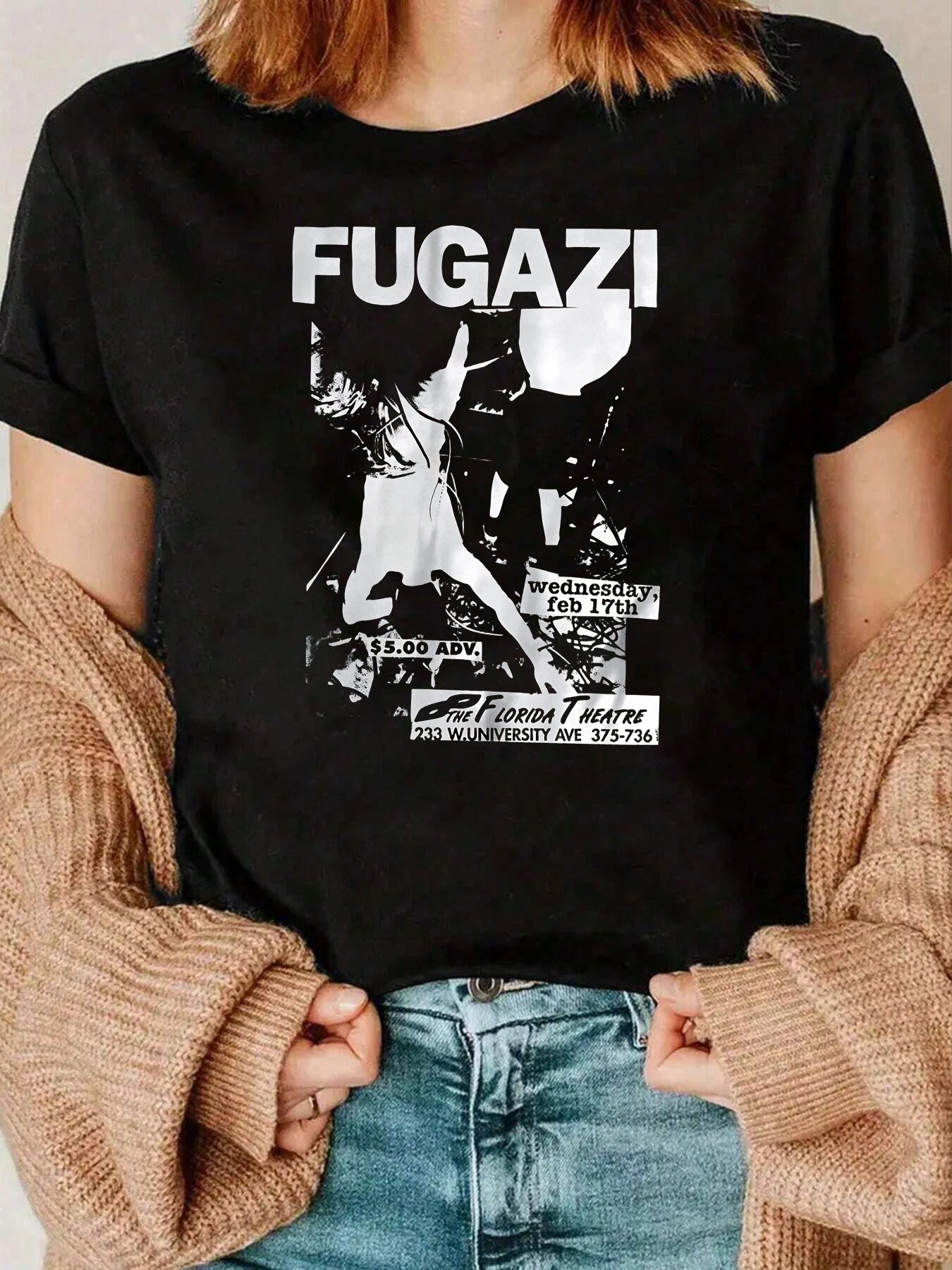 Fugazi Band Concert Graphic Print T-Shirt For Music Festival And Daily Wear Women 220g