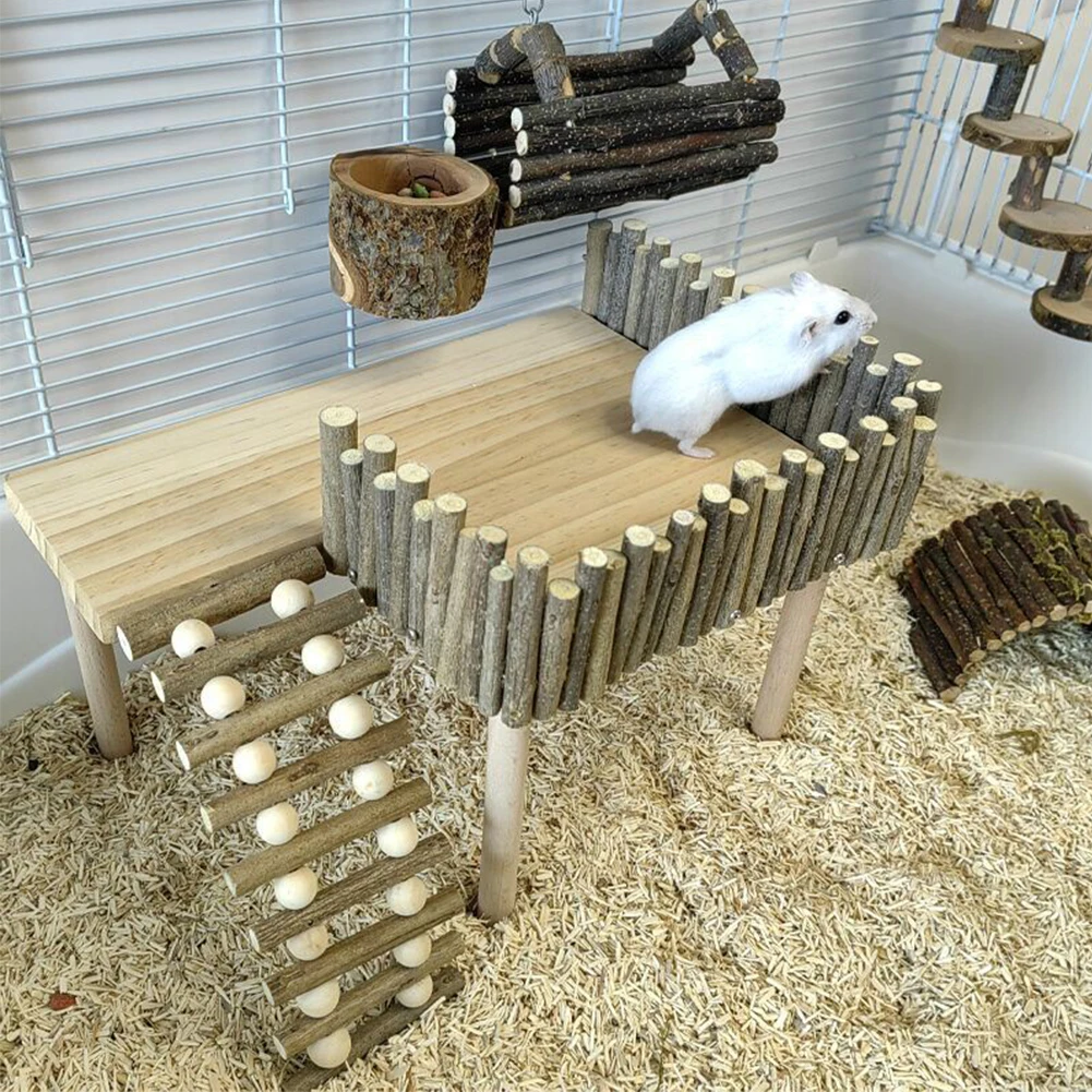 Natural Wooden Platform Stand Shelf For Hamster Golden Bear Double Floor Cage Accessories For Climbing Playing Wholesale