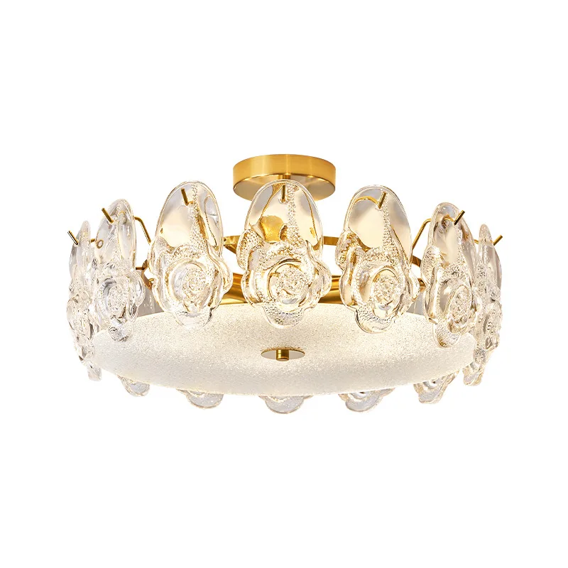 French Ceiling Light Modern Ins Luxury Bedroom Lamp Creative Glass Rose Flower Lighting Fixture