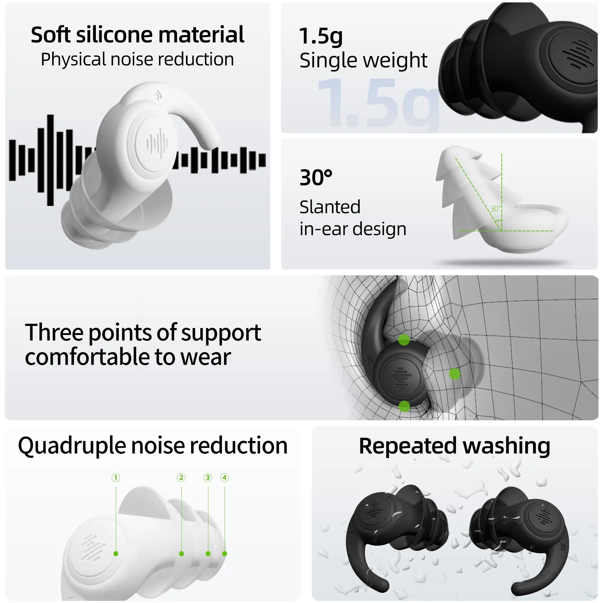 HUAK 10Pairs 2/3-layers Soft Silicone Earplugs Noise Cancel Anti-noise Earplug For Concerts Sleep Swim Reusable Ear Plugs