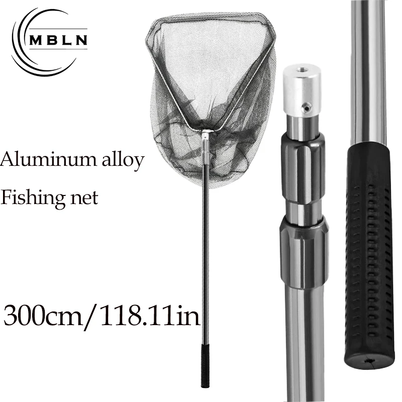 MBLN Heavy-Duty Telescopic Landing Fishing Net – 3M Aluminum Handle, Coated Triangle Net, 60cm Deep, Hand Net