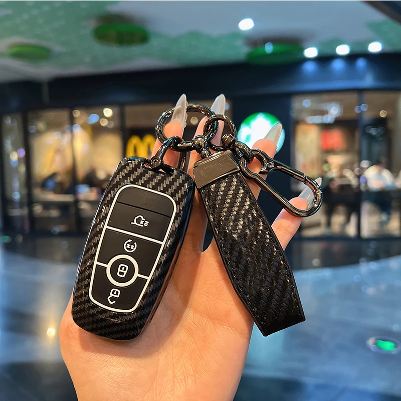 

Carbon Fiber Car Key Case Cover For Ford Bronco Expedition Edge Mustang Fusion Ecosport Explorer F-150 F-350 Auto Keychain bag