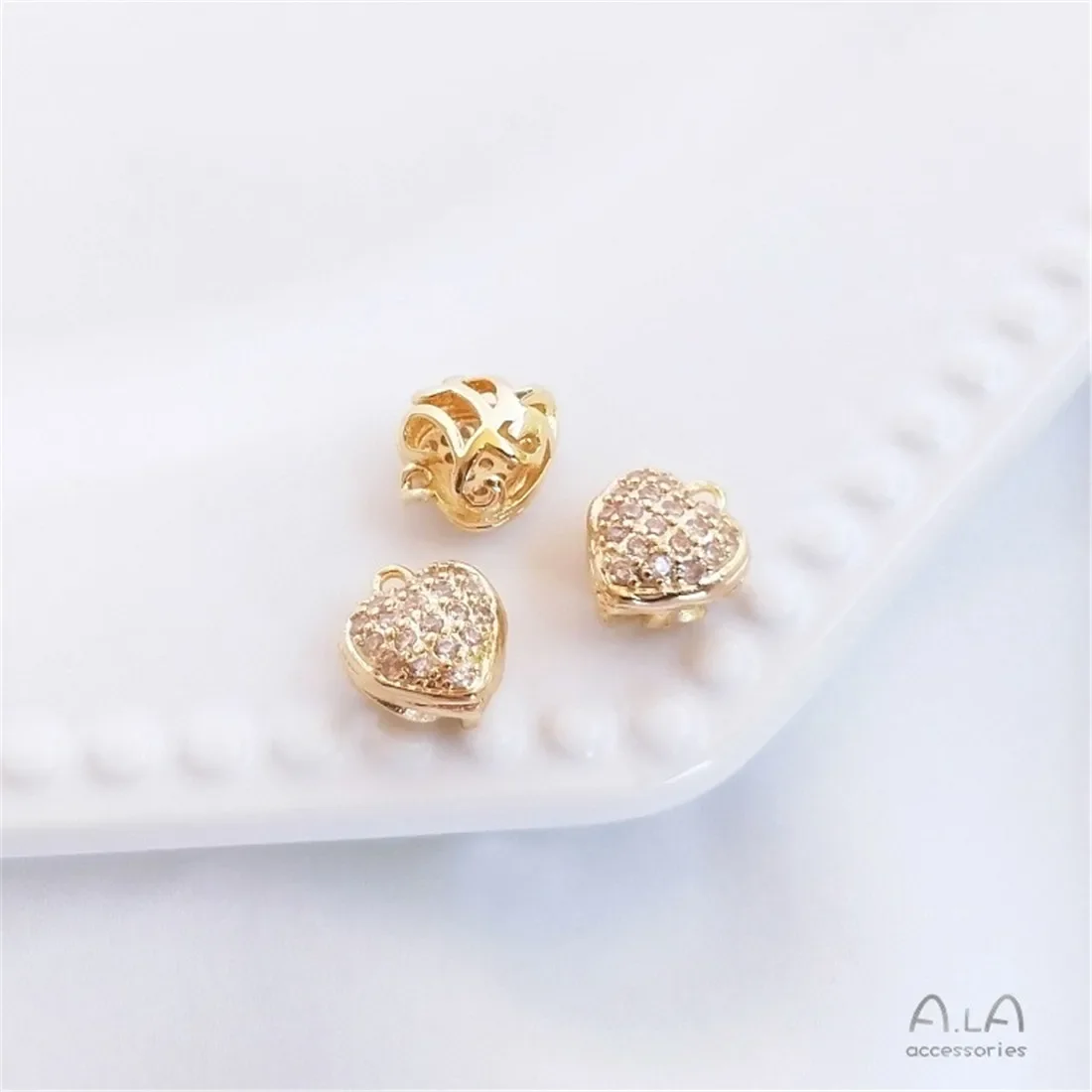 14K 골드 컬러 인레이드 지르콘 입체적인 속이 빈 오각형 하트 모양 마이크로 인레이드 펜던트 DIY 쥬얼리 펜던트