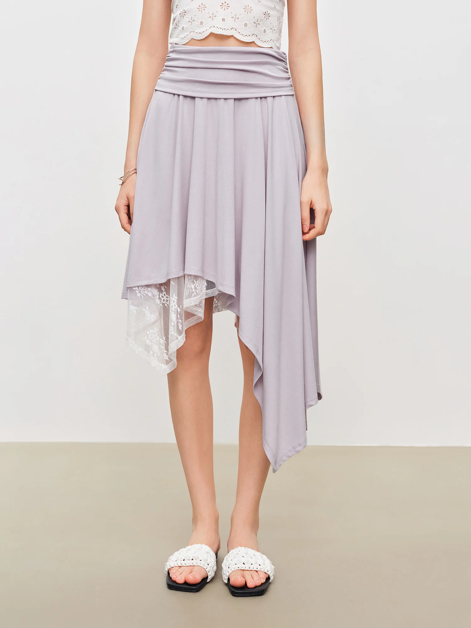 ZIQIAO 2026 Sommer Damen Statement One-Shoulder-Top und Asymmetrischer Rock mit Spitzenbesatz – Koordiniertes Set für Abendveranstaltungen – Detail 15