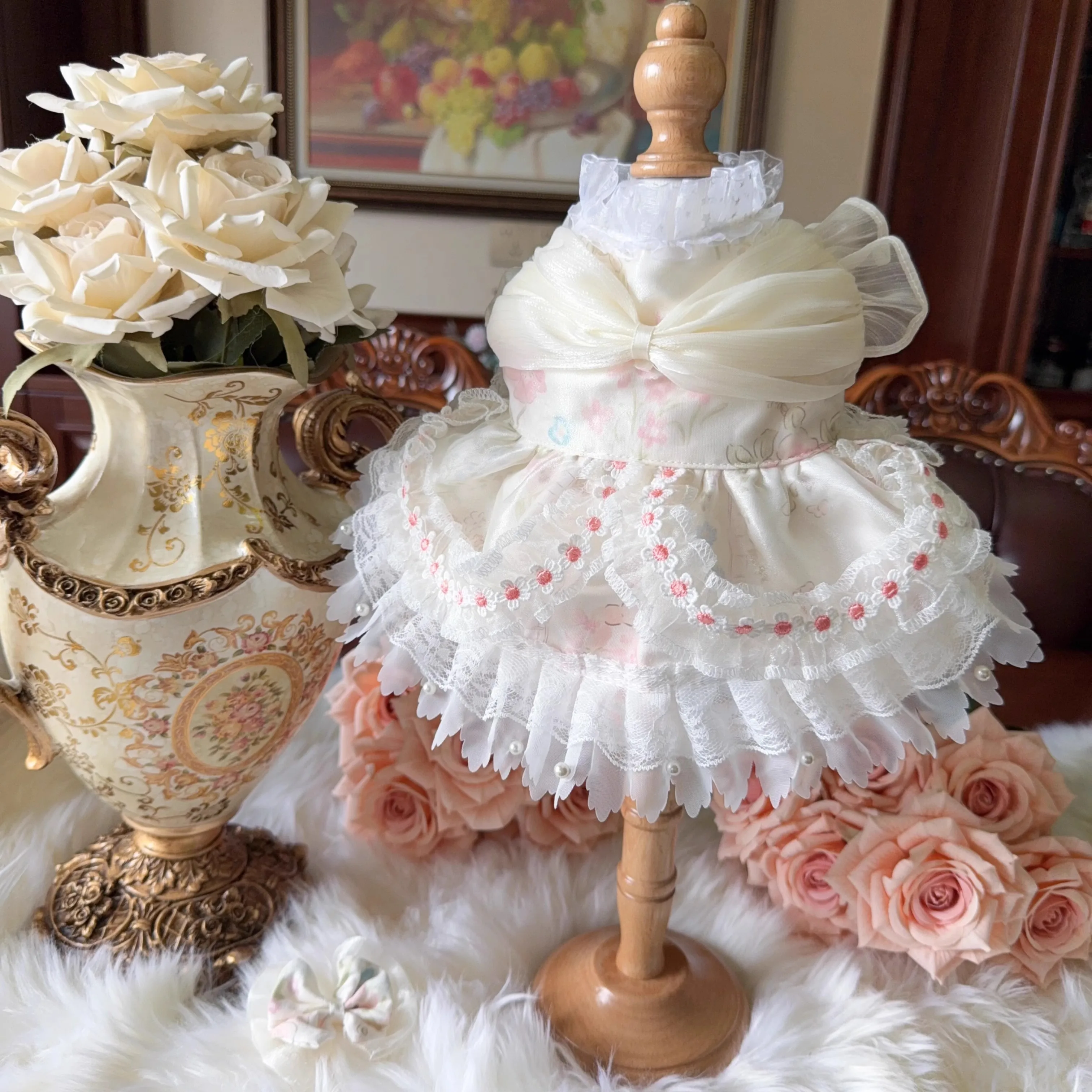 

Lolita Style Sweet Adorable Handmade Custom Pet Clothes For Cats Rabbits Small Dogs Luxurious Dresses