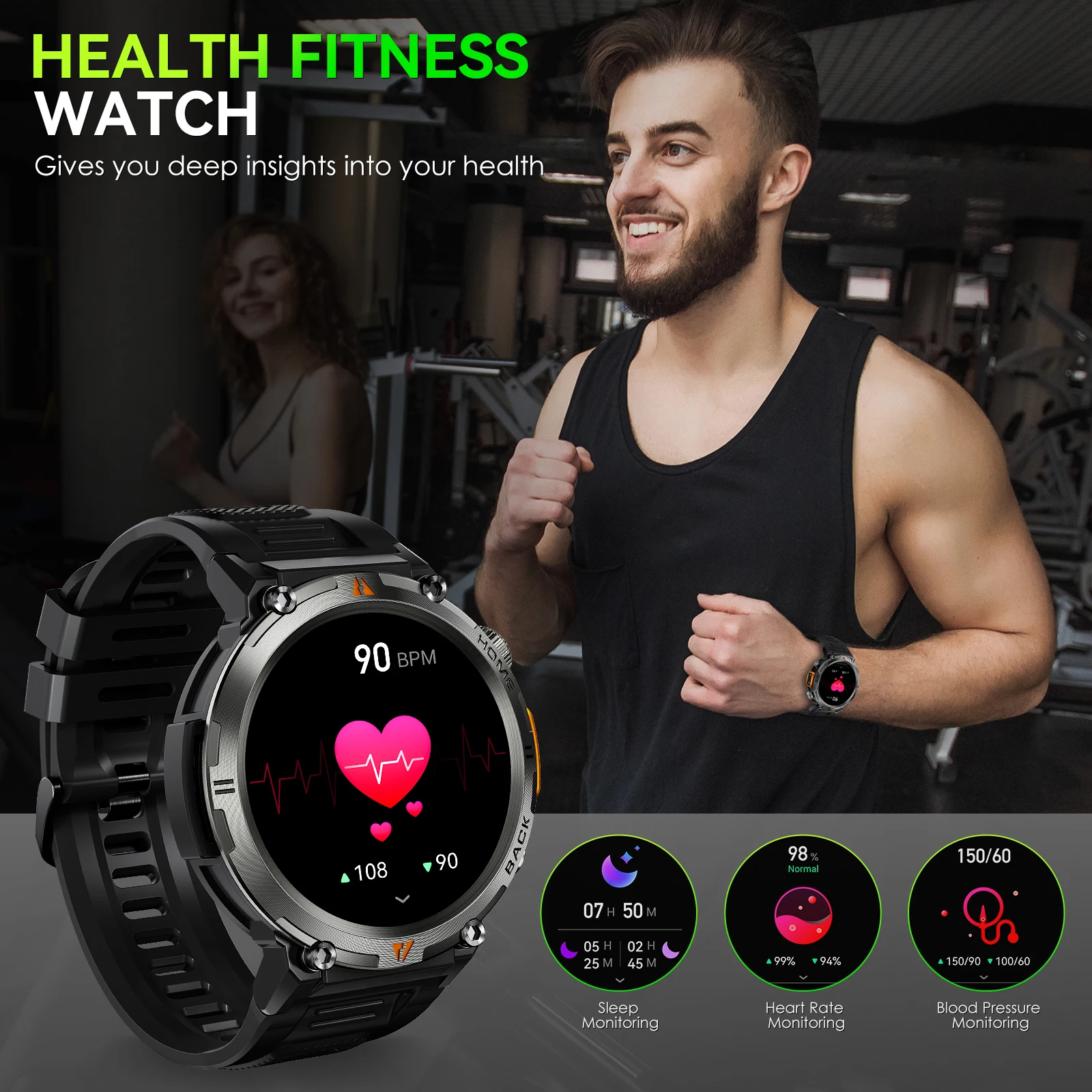 EIGIIS 2024 New Smart Watch KE3 3ATM Waterproof Sport Genuine Original Design Men Bluetooth Call Health Monitor With Flashlight