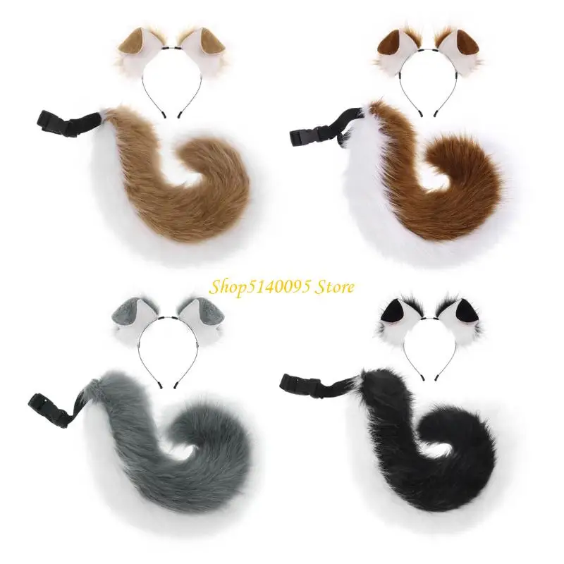 

DXAE 2Pcs Faux Furs Animal Tail Dog Tail Dog Ears Headband Halloween Cosplay Costume Dog Ears Hairband Dog Tail Dog Costumes