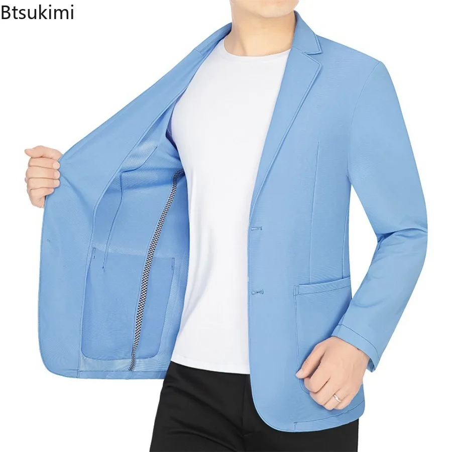 Summer New Men's Fashion Suit Ice Silk Solid Color Quick Drying Casual Jacket Coat Lapel Single-Breasted Hundred Men's Clothing