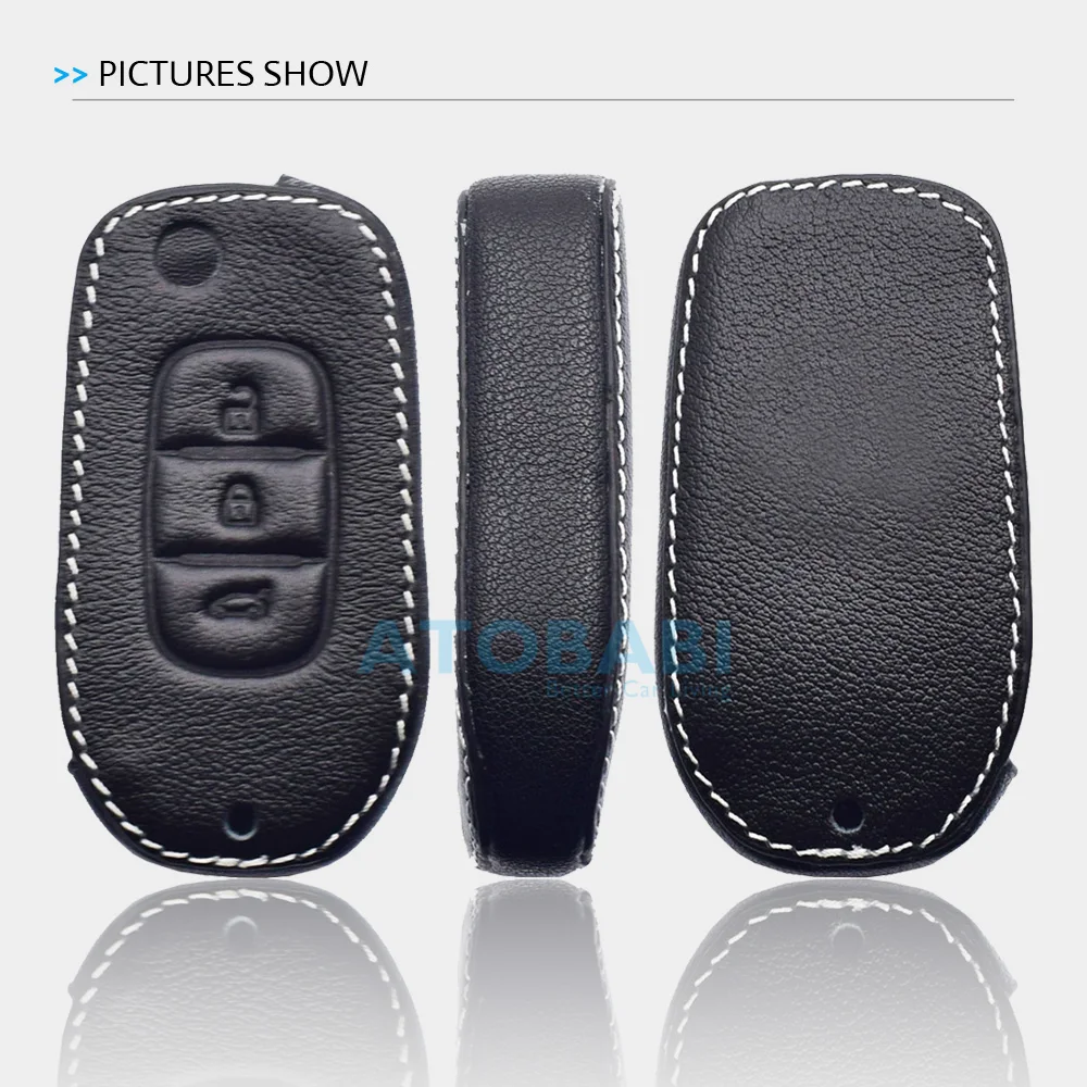 Leather Car Key Case Keychain For Renault Megane 4 Captur Kadjar Symbol Dacia Duster 3 Buttons Flip Remote Control Protect Cover