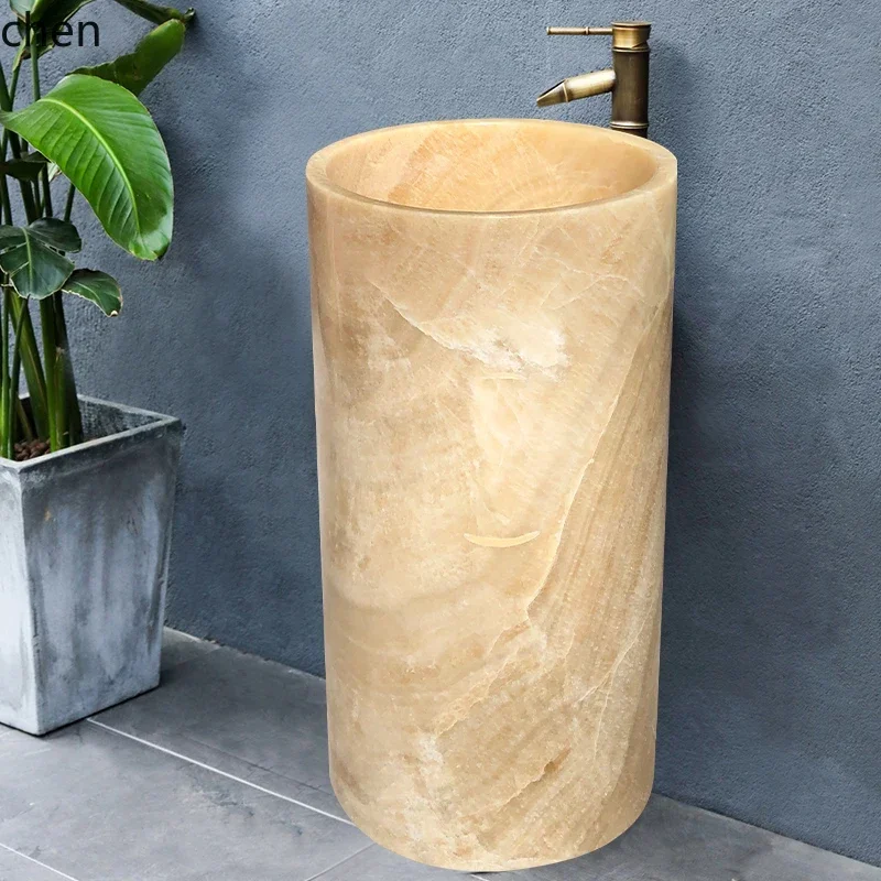 

YScolumn basin integrated floor-to-ceiling stone wash basin Chinese balcony natural marble vertical simple wash basin round