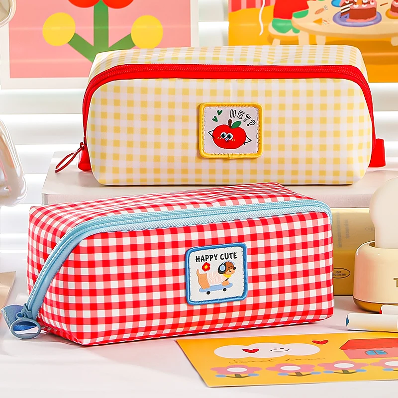 Estojo de Lápis em Estampa de Maçã Cartoon, Grande Capacidade, Bolsa Estética para Material Escolar e de Escritório