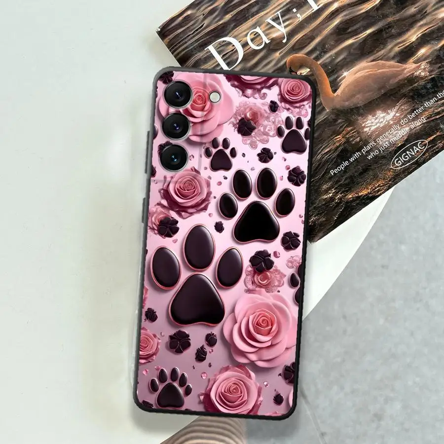 Pink Pet Paw Print Pattern Phone Cover Case for Samsung Galaxy A73 A51 A25 A16 A57 A15 A37 A06 A05 A23 A41 A36 A70 A50 A53 A12 view 2