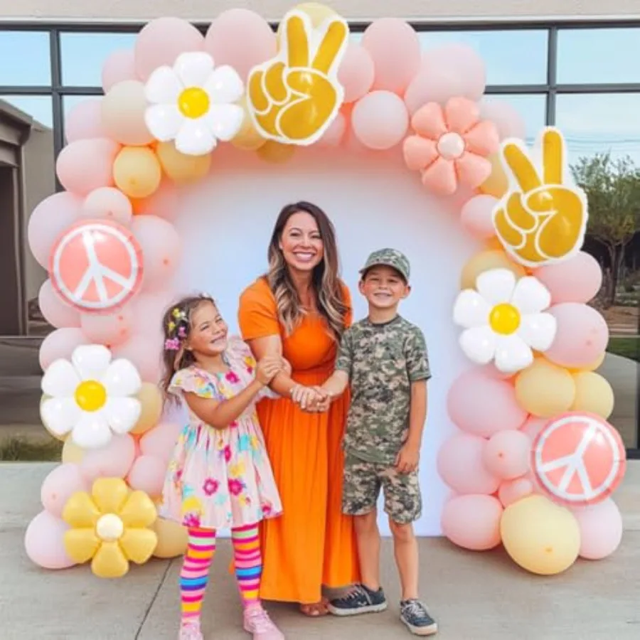 اثنين من رائع الهبي علامة السلام زهرة الأقحوان بالونات الزهرة البرية بوهو موضوع ديكور واحد رائع الطفل 5 خمسة هو فيبي عيد ميلاد 70s إعادة