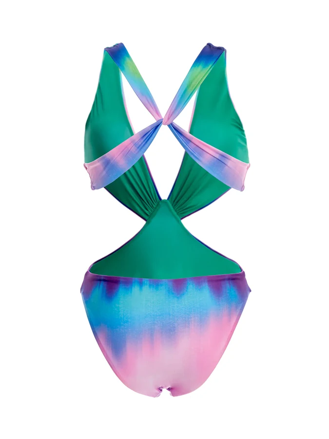 Ombre Print Eendelig Badpak En Cover Up Diepe V-Hals Badkleding Voor Dames Strandstijl Badpakken Zonder Rugleuning Nieuwe Mode 2023