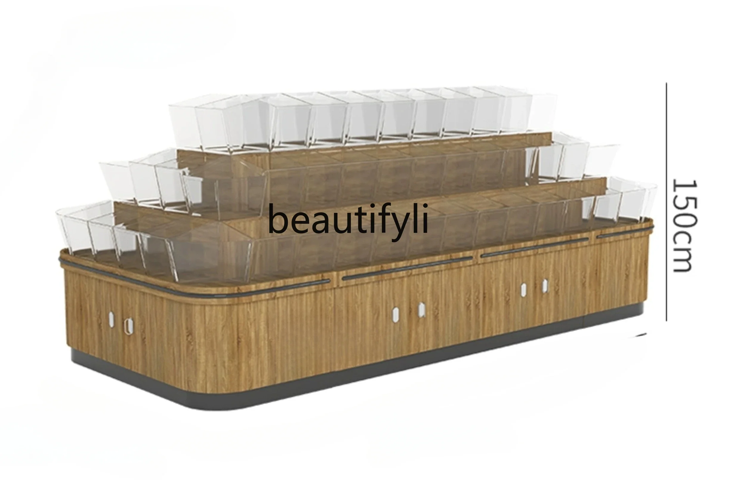 Supermarket & Shopping Malls Cereals M Bucket Surface Steel Wood Dried Fruit Bulk-Cargo Cabinet Snack Shelf Display Grain Barrel