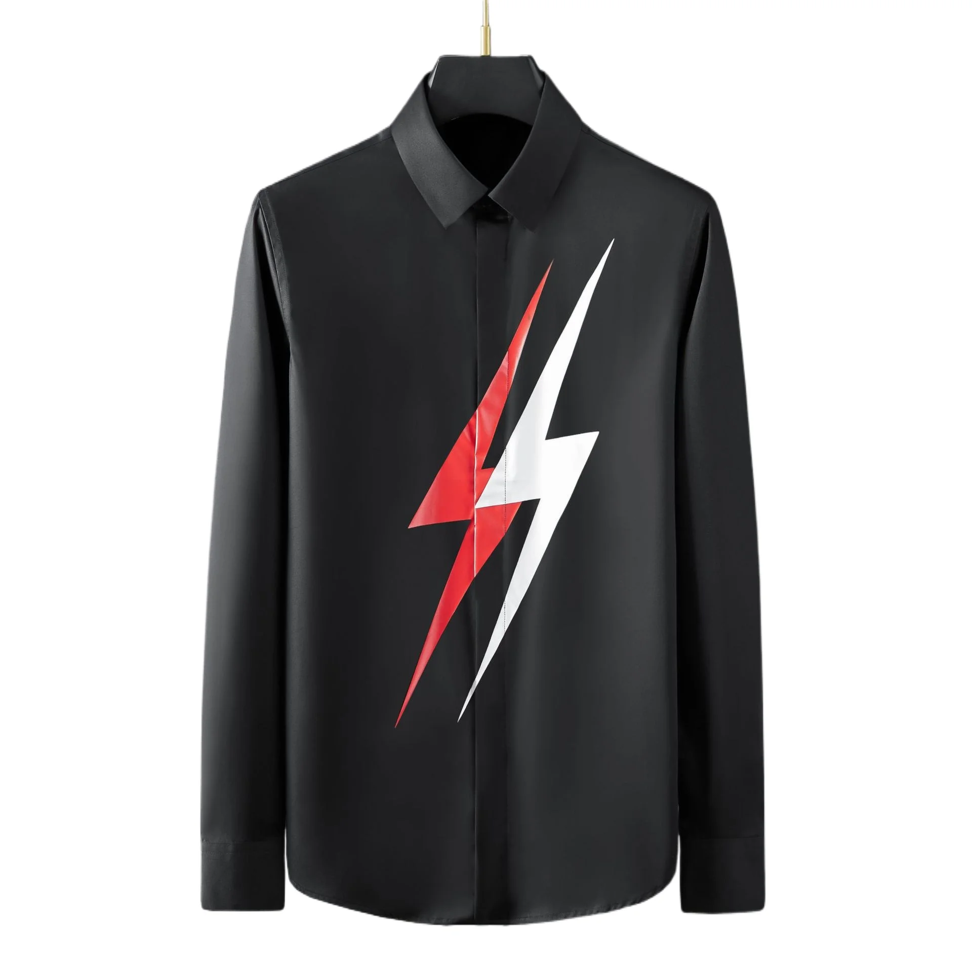 

Luxury Lightning Printed Shirt Men Slim Fit Long Sleeve Casual Shirts Fashion Cotton Social Banquet Party Shirts Man Clothing