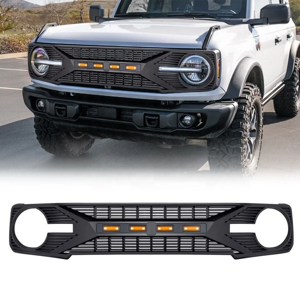 Matte Black Car Grill Front Bumper Grill with lights For Ford Bronco 20212022 2023 2/4 Door