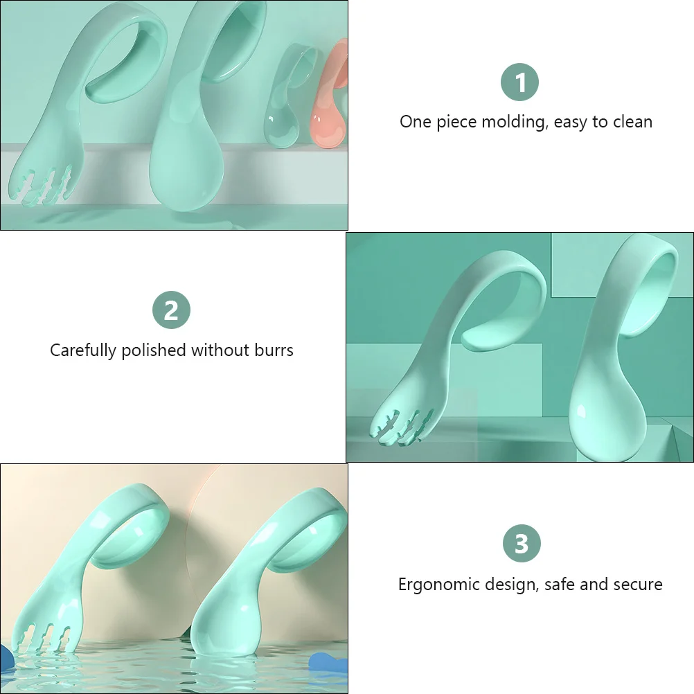 4 قطعة مجموعة أواني طفل صغير آمنة للطعام مادة البولي بروبيلين ملعقة تعليمية شوكة للطفل تغذية ذاتية تصميم مريح التعرف على الألوان