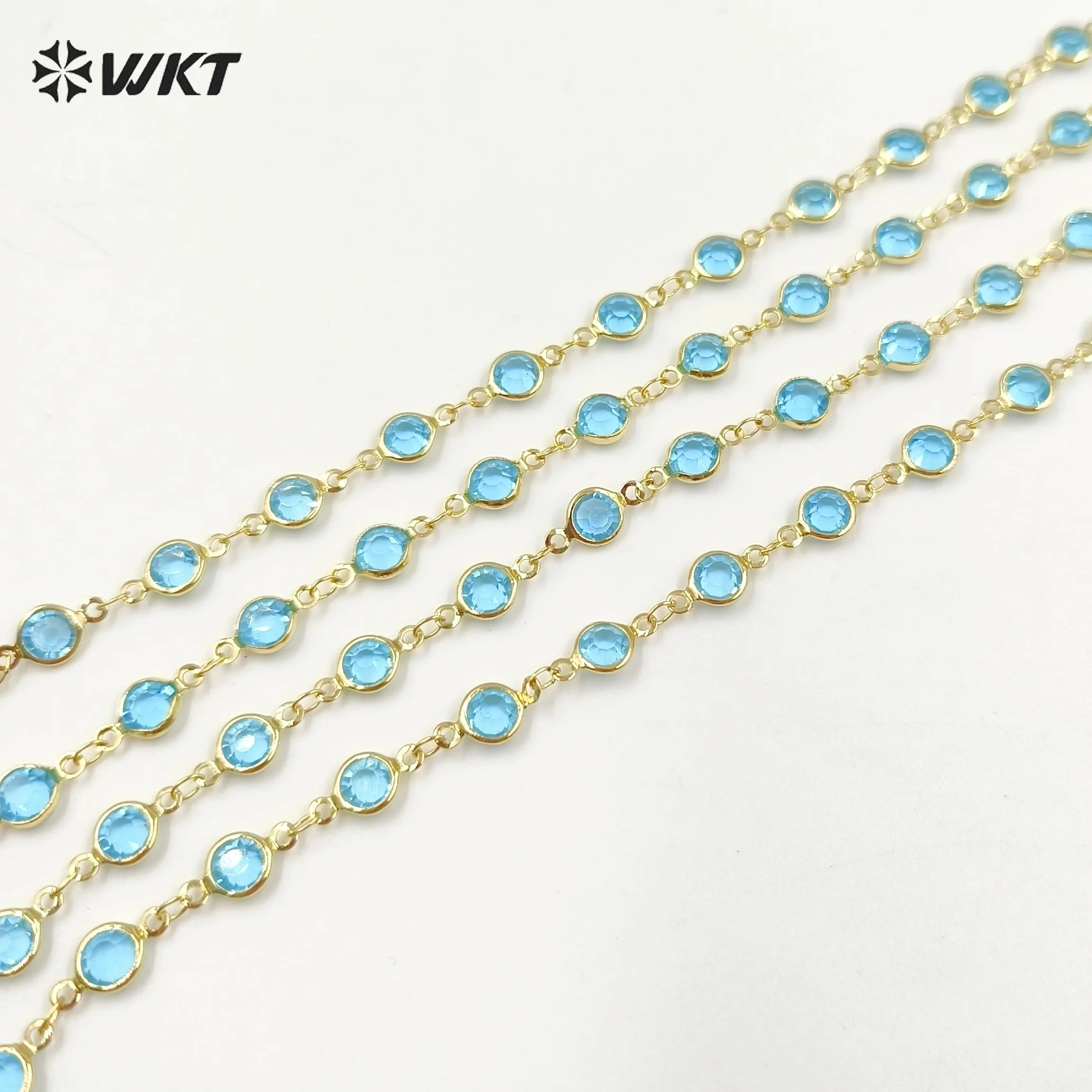 WT-RBC230 Exquisite And Trendy Blue Crystal Beads 18k Gold Plated Two Size For Choose Long DIY Chain Jewelry Finding