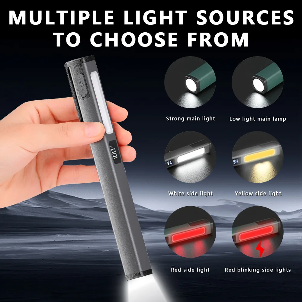 Portable COB Pen Light USB Rechargeable Medical Inspection Work Light 6 Modes Outdoor Camping Waterproof Magnetic Emergency Lamp