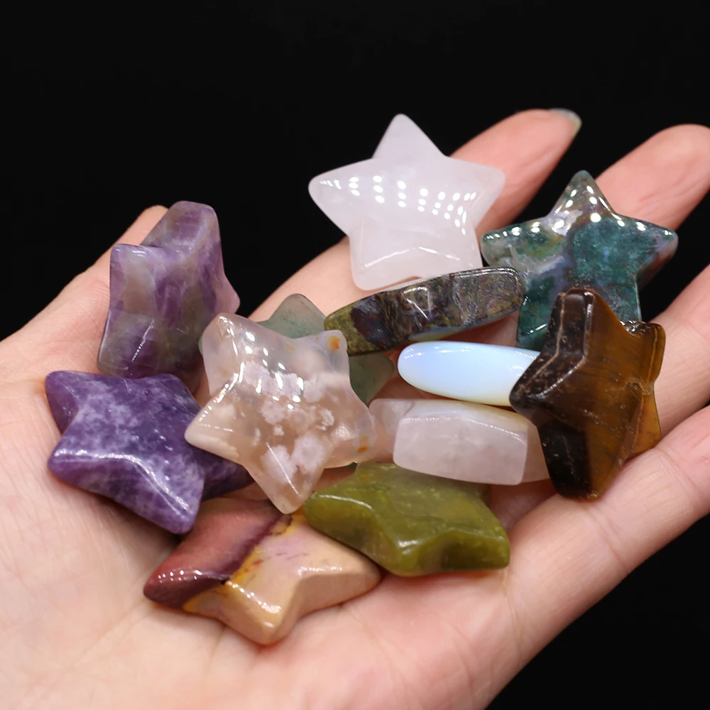 Ornamentos em Miniatura Star Shaped, Pedra Natural, Quartzo Rosa Reiki, Lapis Lazuli, Pêndulo, Mesa, Quarto, Decoração Fofa, Jóias, 30mm