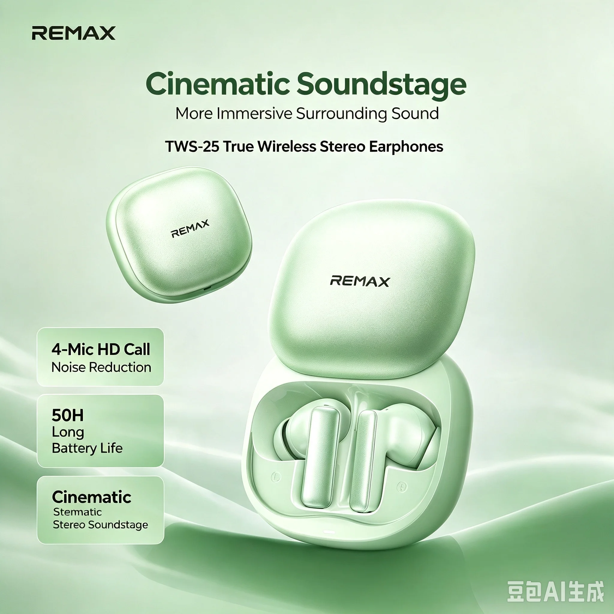 REMAX ANC+ENC noise reduction, Bluetooth 6.0 in ear HIFI stereo music calling wireless earphones TWS-18