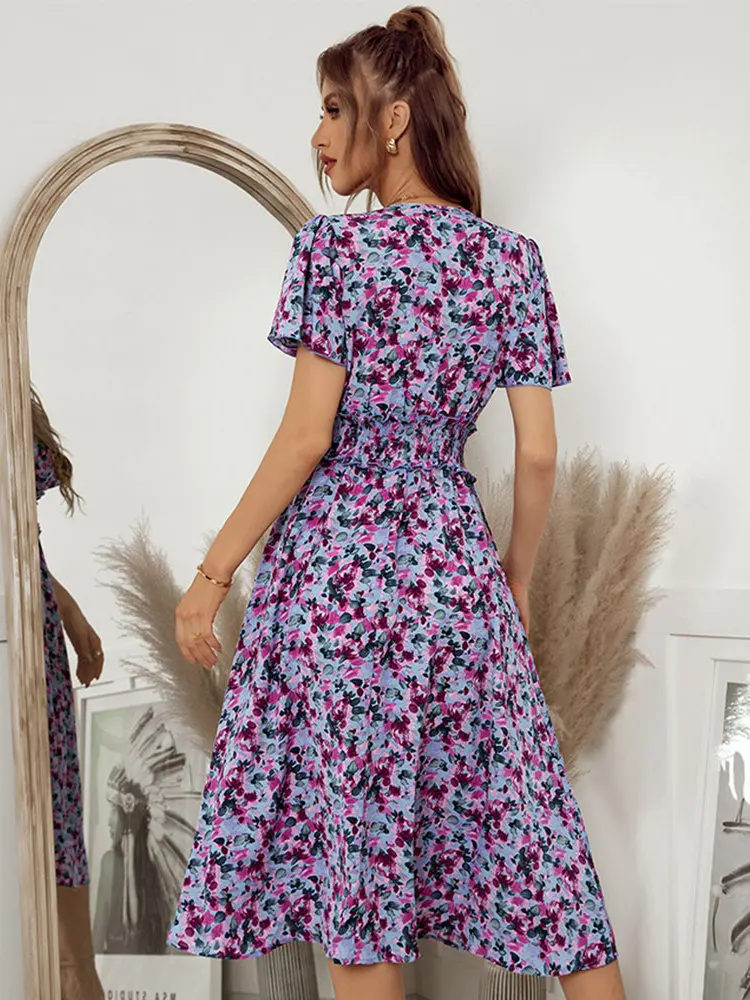 Faion Street Sle Mittellanges, bedrucktes Dr für Damen, Freizeit, Ort Sve, quadratischer Kragen, Arbeitskleidung, Sommer-H-förmiges Kleid