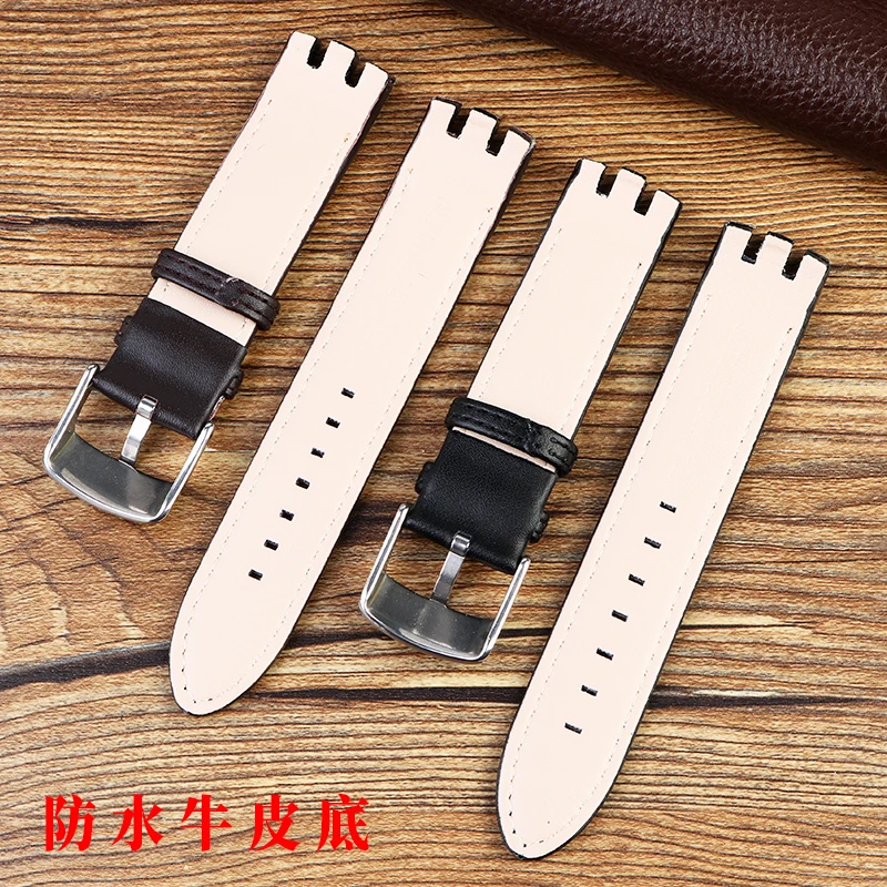 Curved Three Fork Leather Watch Strap for Swatch Yts401 402 409 713 Ytb400 Watch Band 20