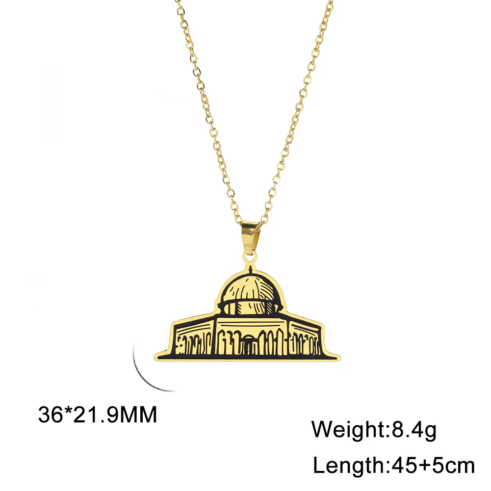 Cazador Vintage Islamic Architecture Pendant Women\'s Necklace Stainless Steel Jewelry Choker Chain Birthday Mother Gift 2024