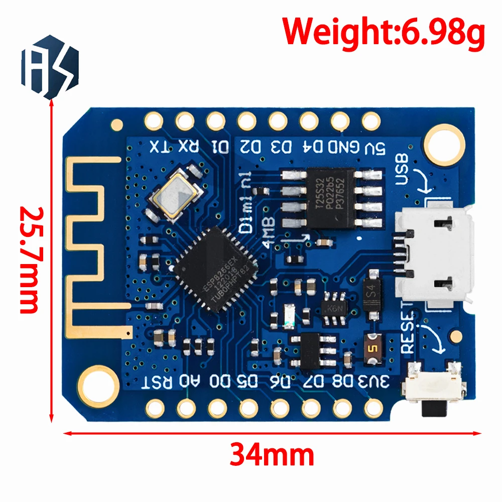 Papan Pengembangan Wemos D1 Mini V3.0.0 ESP8266 – Modul IoT WiFi dengan USB CH340, Flash 4MB UNTUK Arduino
