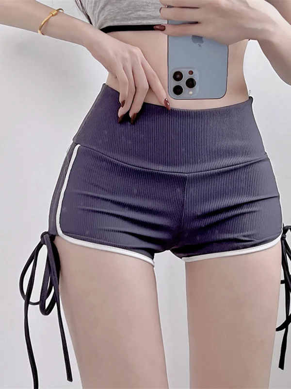 Damskie sportowe szorty z wysokim stanem, stringi, letnie, cienkie, szybkoschnące, codzienne, krótkie spodenki, spodnie do jogi, odzież outdoorowa