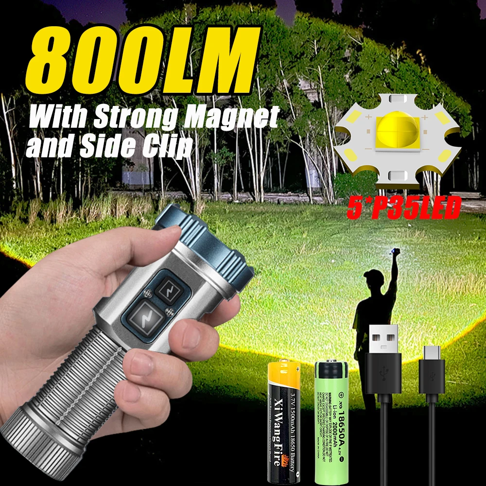 

Mini Powerful 800LM LED Flashlight Use18650 Battery Type-C Rechargeable Tactical Torch 9 Lighting Modes Camping Fishing Lantern