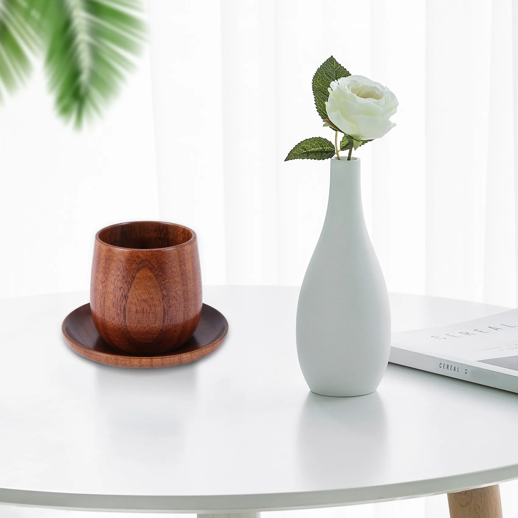 RIRI Copo de madeira estilo japonês, copo de barriga grande, saquê, madeira sólida, retrô, isolado, conjunto de xícara de chá, 150ml