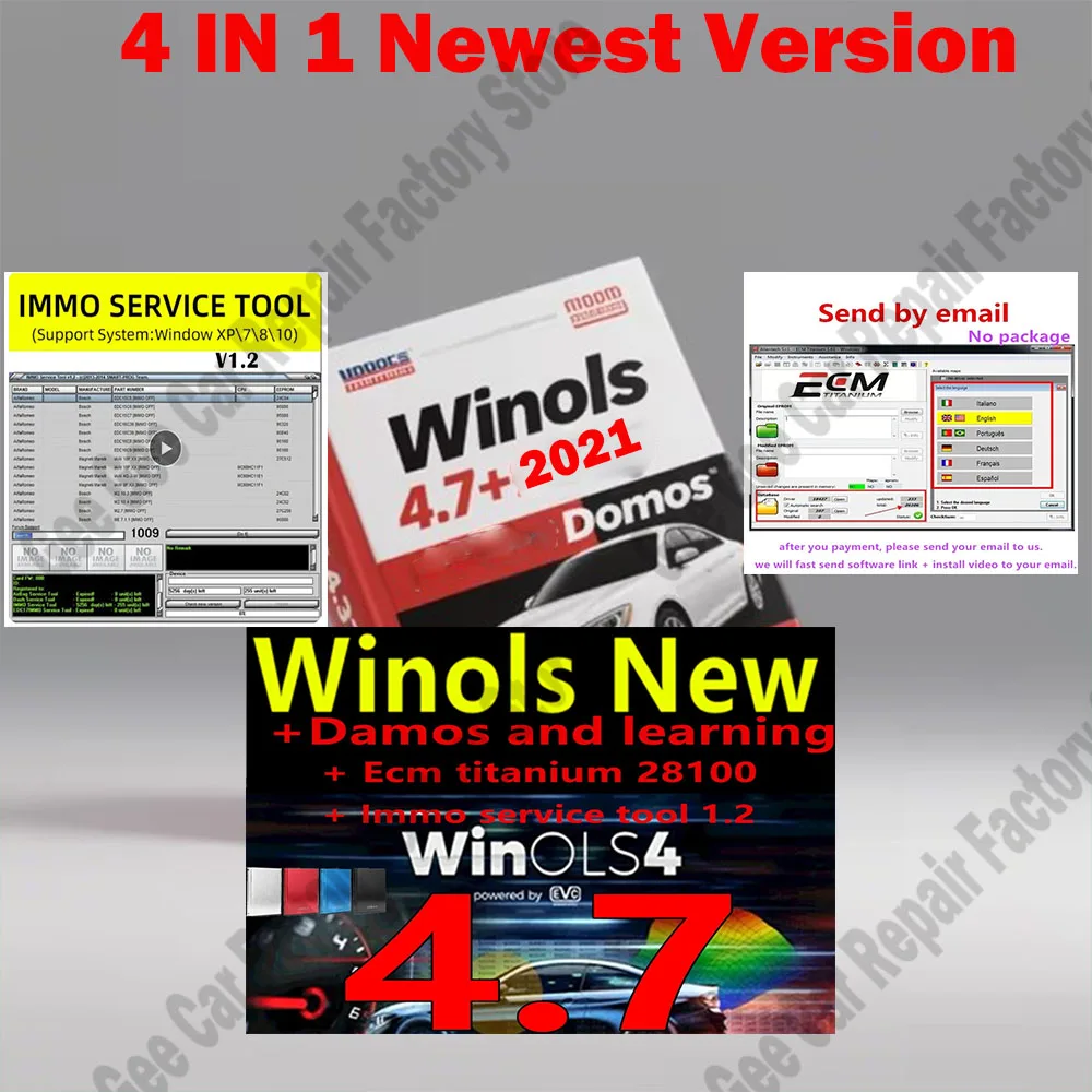Newest Selling WinOLS 4.7 With Plugins +2021 Damos + ECM TITANIUM 1.61+ immo service tool v1.2 All Data Car Auto Repair Software