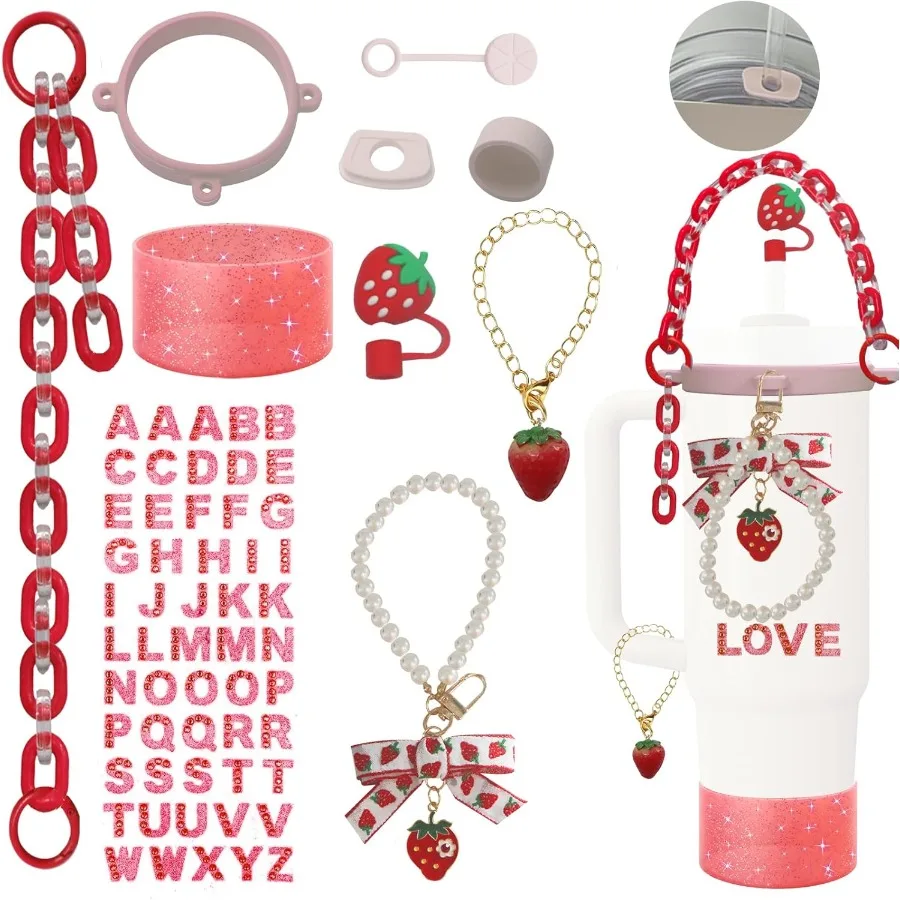 

Набор аксессуаров для чашек, включая ремешок с ручкой для бутылки с водойSiliocne, соломенный чехол для чашки, подвески для стакана на 40 унций, 30 унций