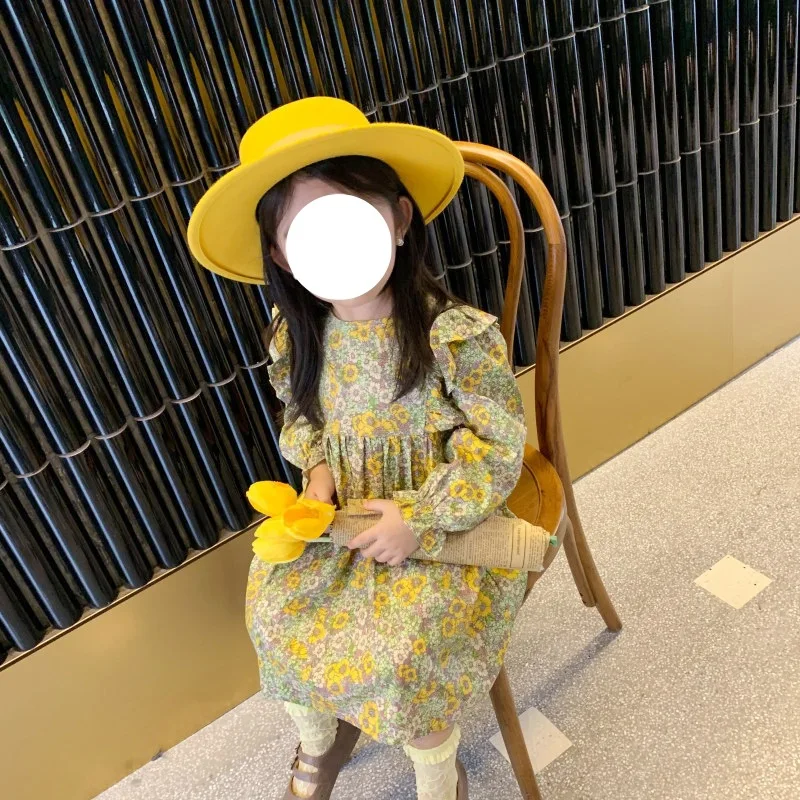 

Girls' Dress Spring and Autumn Long Sleeve One Piece Wholesale Pastoral Style Floral Princess Dress for Young Girls