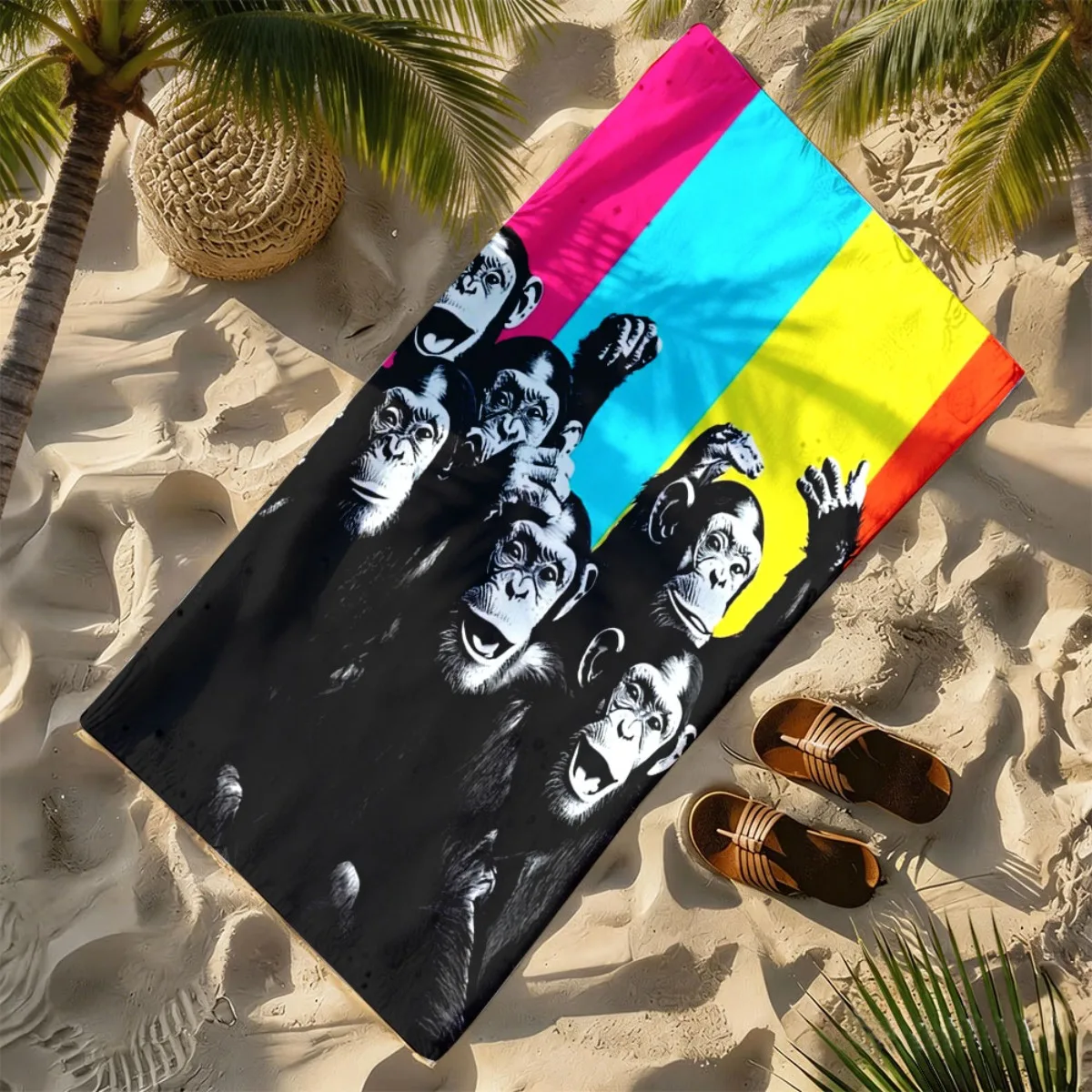 Black and white style chimpanzee polyester microfiber beach towel is highly absorbent, suitable for swimming and beach outings
