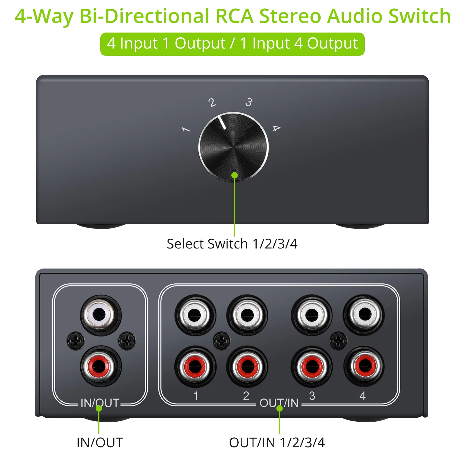 PROZOR RCA Audio Bi-Directional Switcher Selector Audio Switch Splitter with Volume Control 6x1 1x6 or 4x1 1x4 or 4x2 2x4 Port