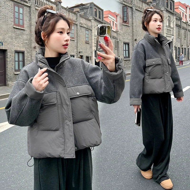 가을 겨울 여성 코튼 패딩 자켓 스탠드 칼라 새로운 한국어 느슨한 두꺼운 빵 코튼 의류 짧은 자켓 여성 겉옷