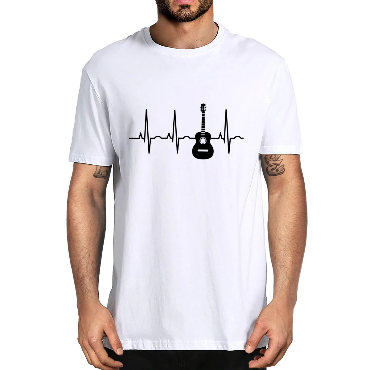 Unisex Cotton Acoustic Guitar Heartbeat Guitar Musician T-Shirt Funny Summer Men's Novelty T-Shirt Women Casual Streetwear EU