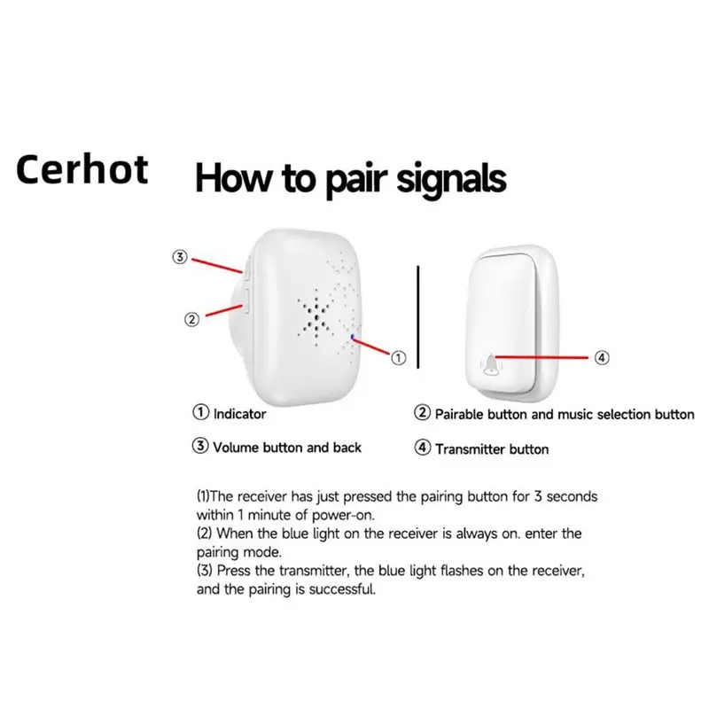 ABUO-جرس باب لاسلكي لا يتطلب بطارية، 38 نغمة رنين، تصميم مقاوم للماء، نطاق 150 مترًا، مثالي لقابس الاتحاد الأوروبي للمنزل والمكتب #2