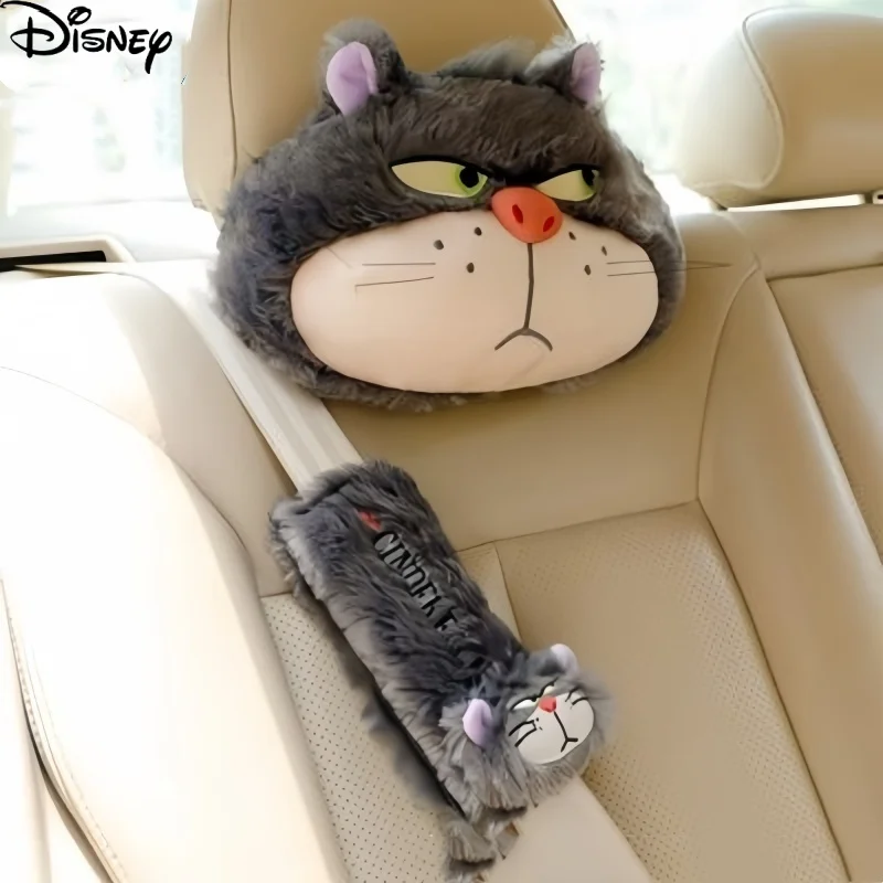 Disney Cartoon Cute Cinderellas Lucifers Cat Stuffed Plush Doll Car Neck Pillow Headrest Anime Plushie Seat Decor Ornament