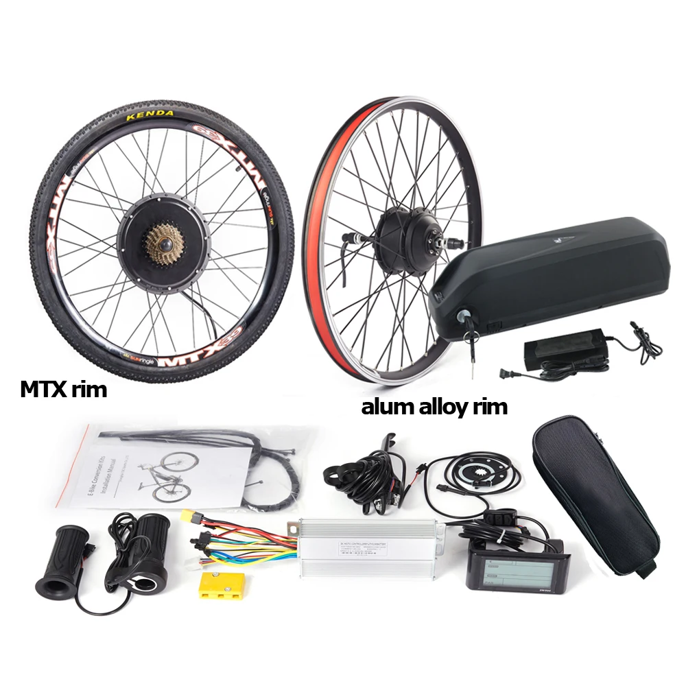 MTX Rim Electric Bike Kit 36V 48V 500W Gear 1000W 1500W Gearless Front Rear Thread or Cassette Motor Wheel Conversion Ebike Kit