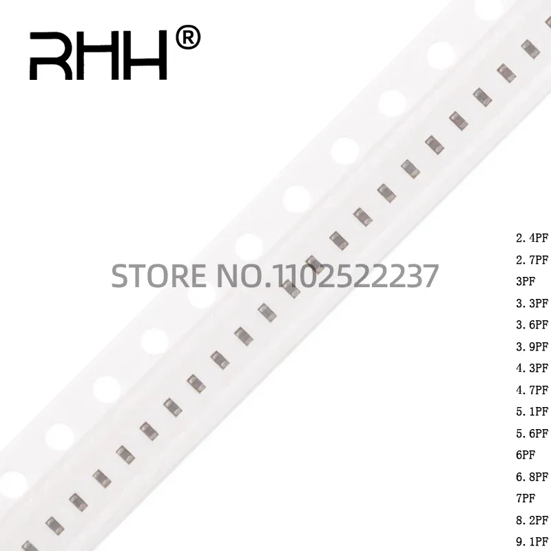 

100pcs/SMD/Chip ceramic capacitor 0402 2.4PF 2.7PF 3PF 3.3PF 3.6PF 3.9PF 4.3PF 4.7PF 5.1PF 5.6PF 6PF 6.8PF 7PF 8.2PF 9.1P 5% 50V