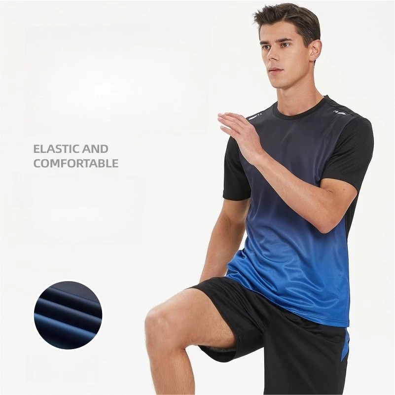 بدلة رياضية صيفية سريعة الجفاف للرجال مكونة من قطعتين تي شيرت فضفاض وقابل للتنفس بأكمام قصيرة للجري واللياقة البدنية شورت جيب أسود