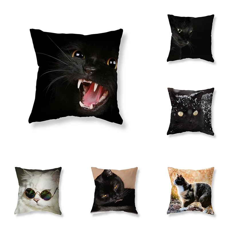 

Cute Funny Black Cat Pillowcase Sofa Car Decoration Office Game Chair Cushion Cover Room Home