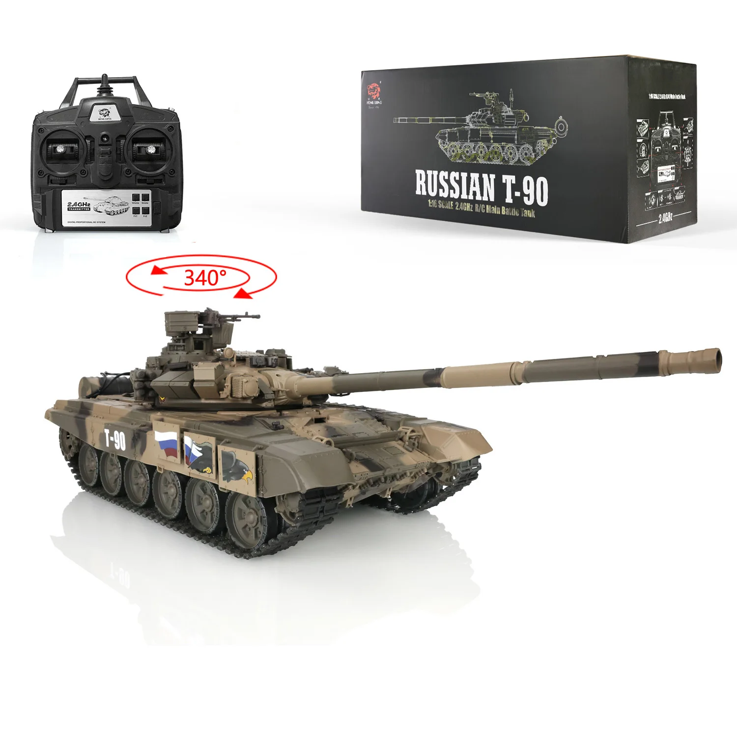 2.4Ghz Heng Long 1/16 Scale 7.0 Plastic Ver Russia T90 RTR RC Tank 3938 Model BB Shooting Smoke Unit