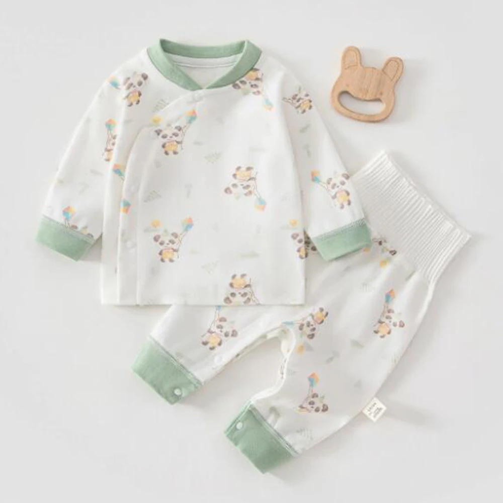 

Комплект одежды для новорожденных: топ с длинным рукавом и брюки из чесаного хлопка для девочек и мальчиков, весенний комплект из двух предметов