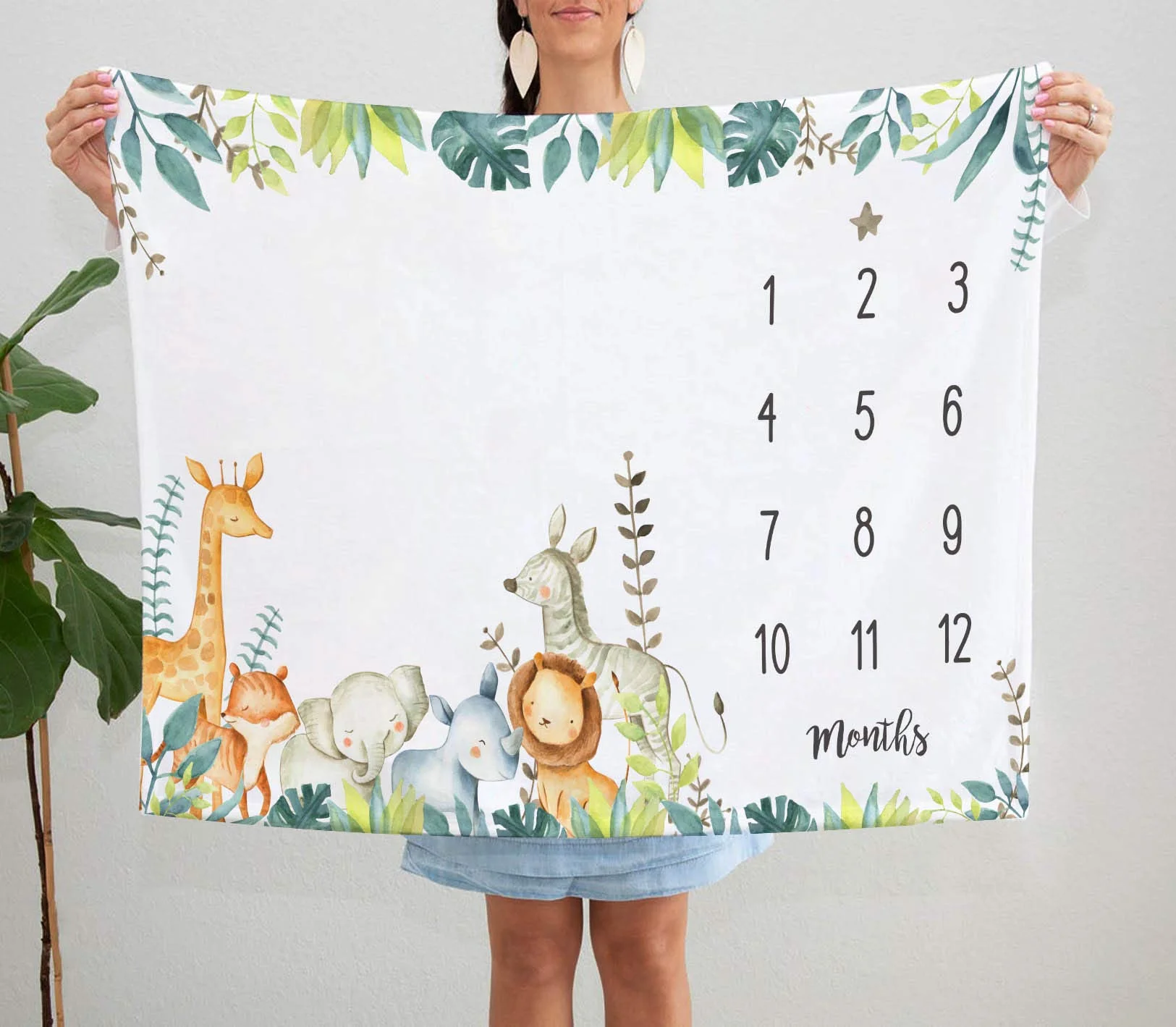 VIKAMA Baby Growth Record Blanket Forest Animals Suitable as a Newborn Gift For 100-Day and First Birthday Celebrations