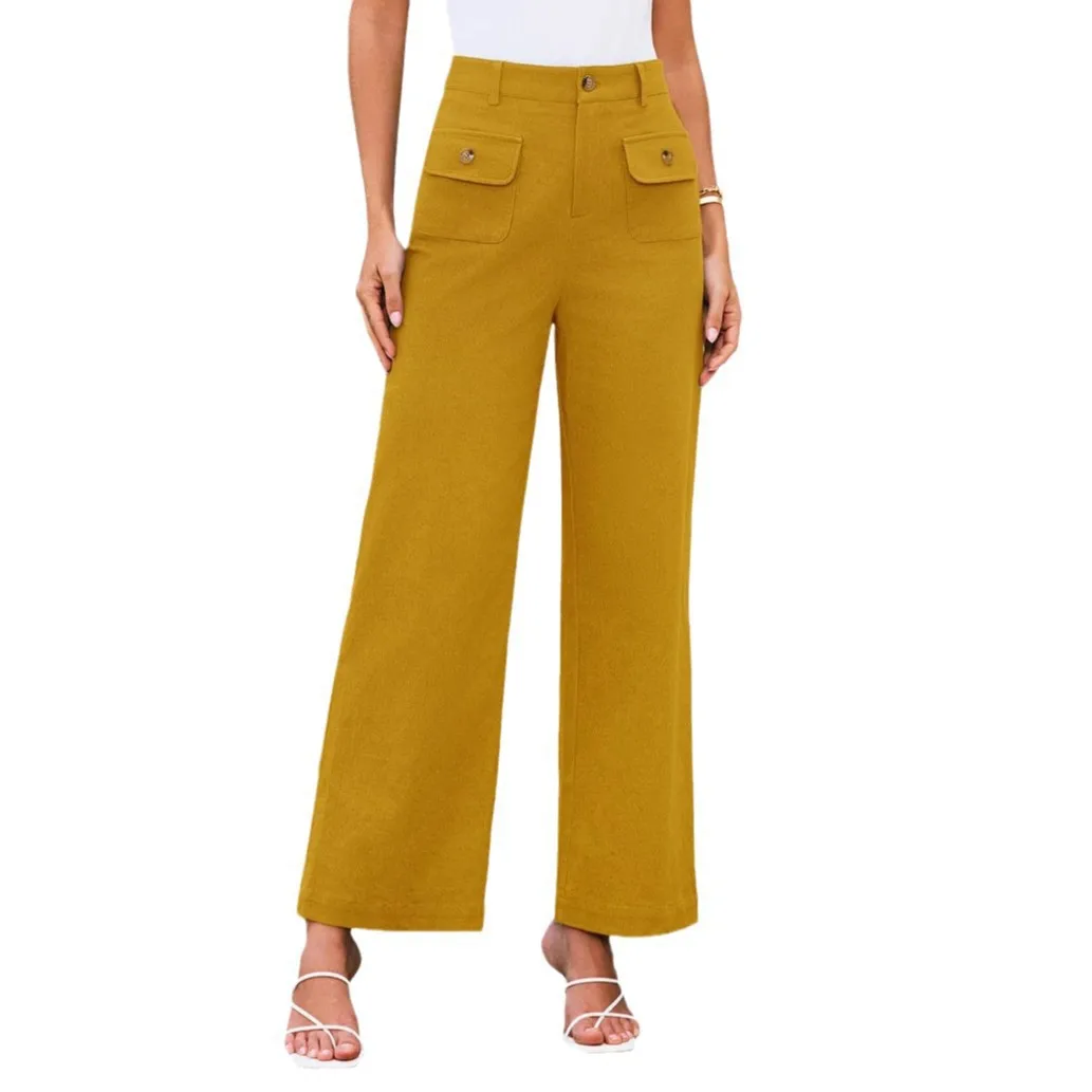 2025 Women High Waist Wide Leg Pants Elastic Casual Pants with Pocket Streetwear Women Clothes m